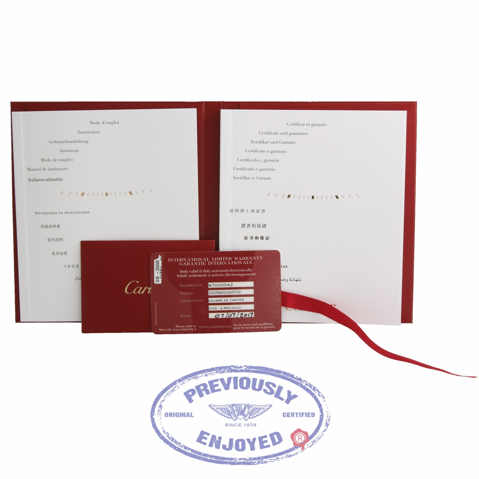 Cartier Calibre Chronograph 42MM Stainless and Rose Gold Watch W7100042 VC39AR - Beverly Hills Watch Company