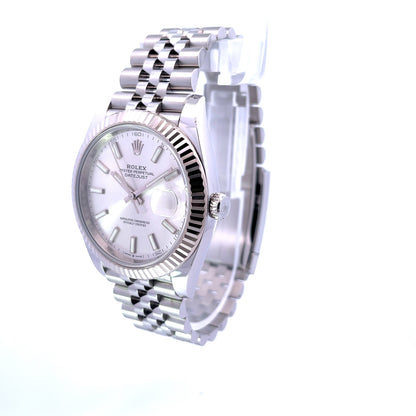 Rolex Datejust 41mm White Gold Fluted Silver Stick Dial Jubilee Bracelet 126334  - Beverly Hills Watch Company