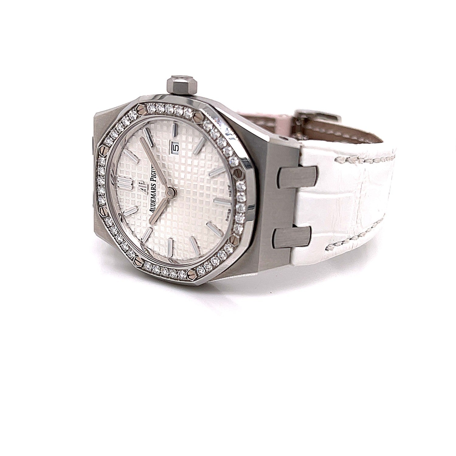 Audemars Piguet Royal Oak 33MM Ladies Stainless Steel Diamond Bezel Silver Dial 67651ST.ZZ.D011CR.01 - Beverly Hills Watch Company