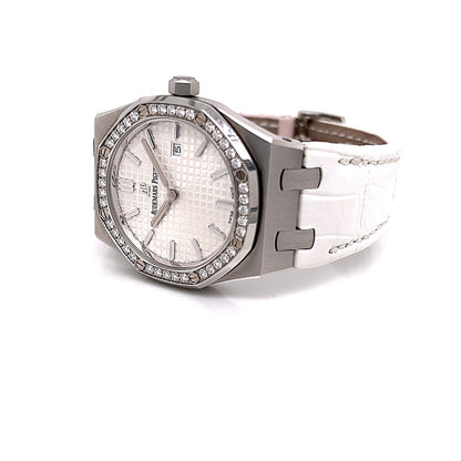 Audemars Piguet Royal Oak 33MM Ladies Stainless Steel Diamond Bezel Silver Dial 67651ST.ZZ.D011CR.01 - Beverly Hills Watch Company
