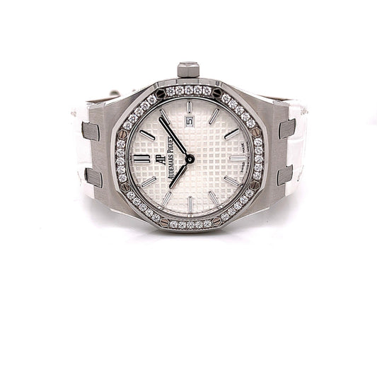 Audemars Piguet Royal Oak 33MM Ladies Stainless Steel Diamond Bezel Silver Dial 67651ST.ZZ.D011CR.01 - Beverly Hills Watch Company