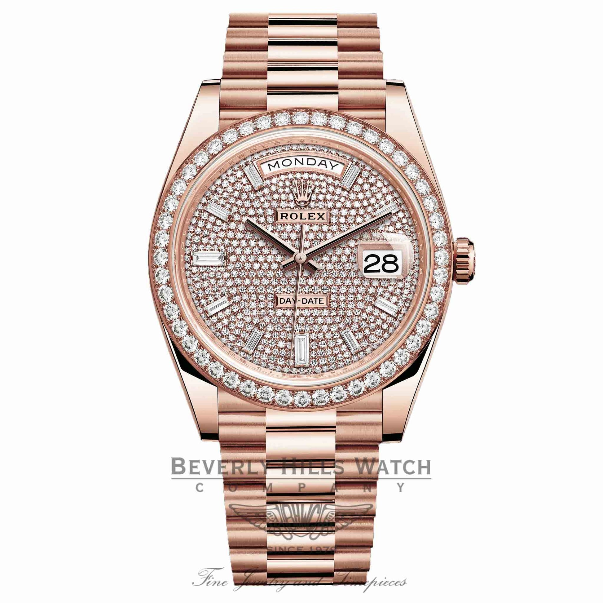 Rolex Day-Date 40mm Everose Gold President Pave Diamond Dial 228345RBR W72PQ5 - Beverly Hills Watch