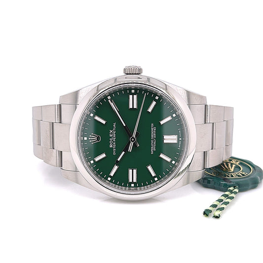 Rolex Oyster Perpetual 41mm Stainless Steel Green Dial 124300 - Beverly Hills Watch Company