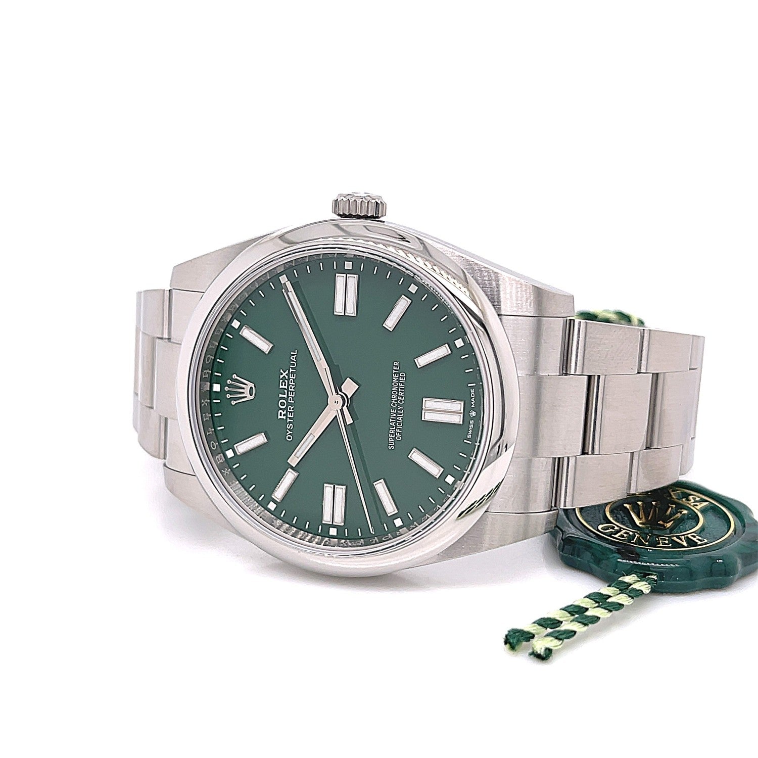 Rolex Oyster Perpetual 41mm Stainless Steel Green Dial 124300 - Beverly Hills Watch Company