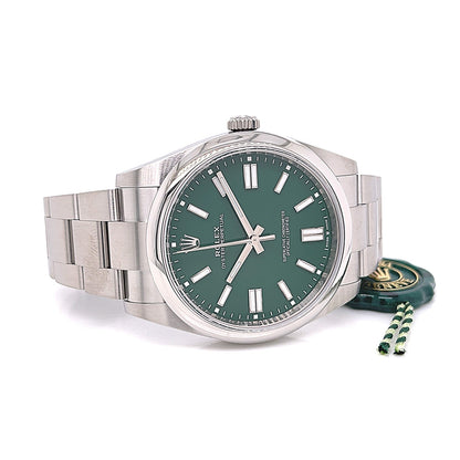 Rolex Oyster Perpetual 41mm Stainless Steel Green Dial 124300 - Beverly Hills Watch Company
