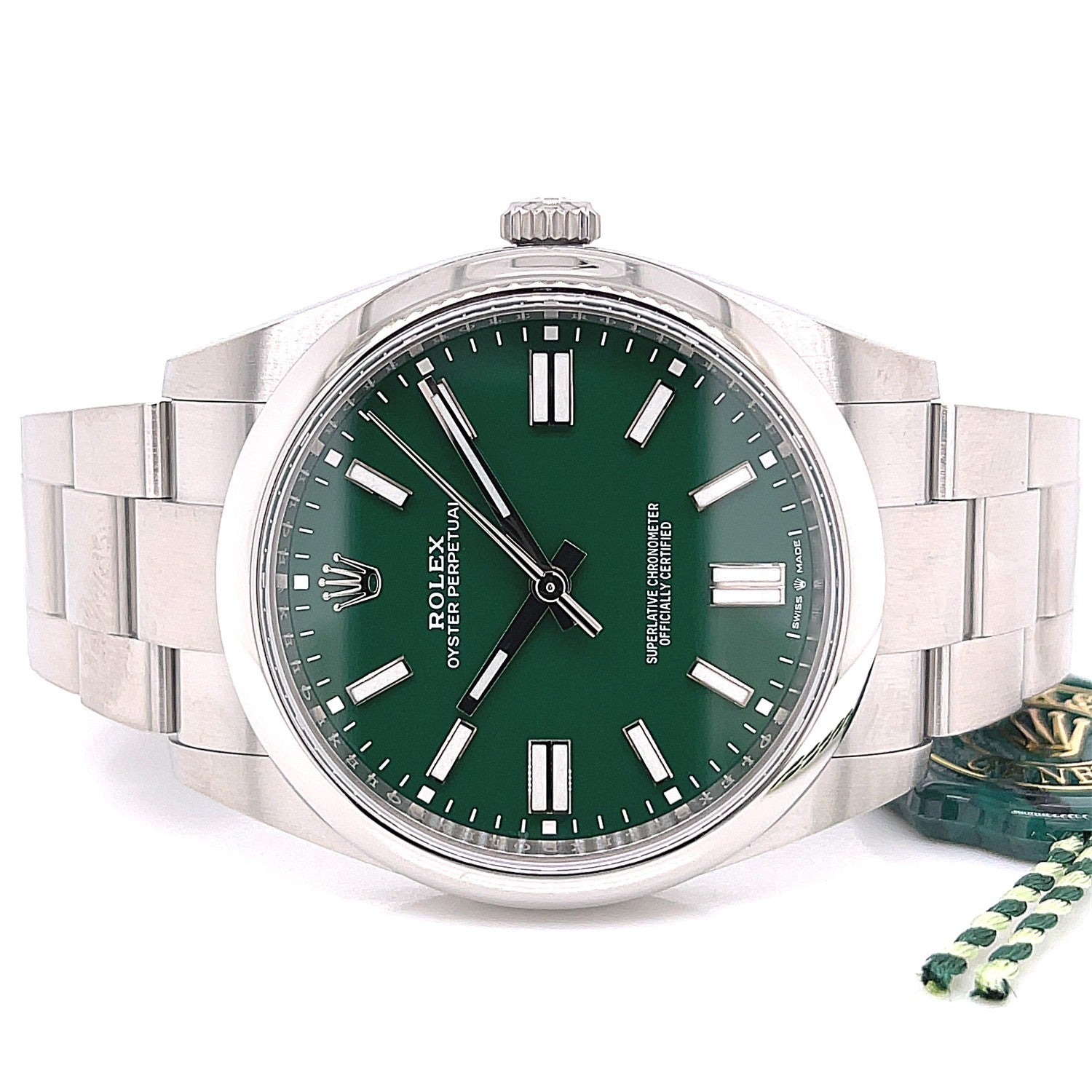 Rolex Oyster Perpetual 41mm Stainless Steel Green Dial 124300 - Beverly Hills Watch Company