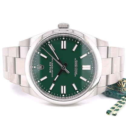 Rolex Oyster Perpetual 41mm Stainless Steel Green Dial 124300 - Beverly Hills Watch Company