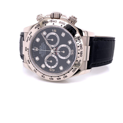 Rolex Daytona White Gold Black Diamond Dial 116519 WWRACD - Beverly Hills Watch Company