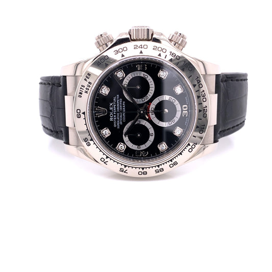 Rolex Daytona White Gold Black Diamond Dial 116519 WWRACD - Beverly Hills Watch Company