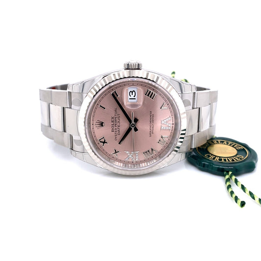 Rolex Datejust 36mm Pink Dial Diamond Roman 126234 - Beverly Hills Watch Company