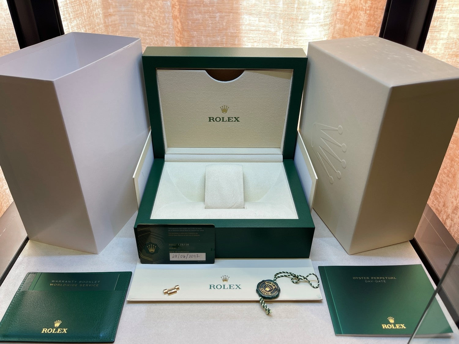 Rolex Day-Date 36mm Yellow Gold President White Dial Gold Roman 128238 - Beverly Hills Watch Company