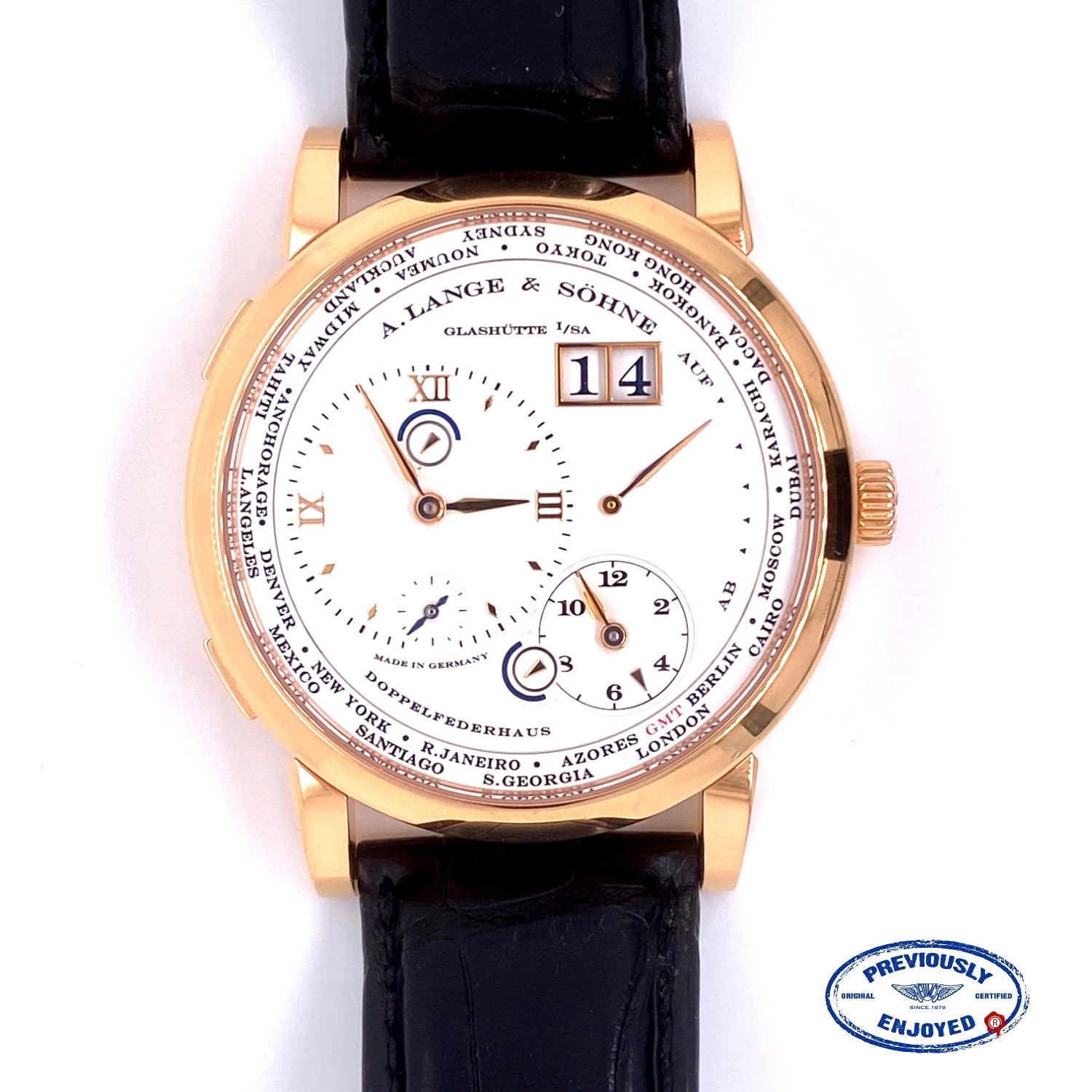 A. Lange & Sohne 1 Time Zone 41.9mm Rose Gold 116.032 XJDC7L - Beverly Hills Watch Company
