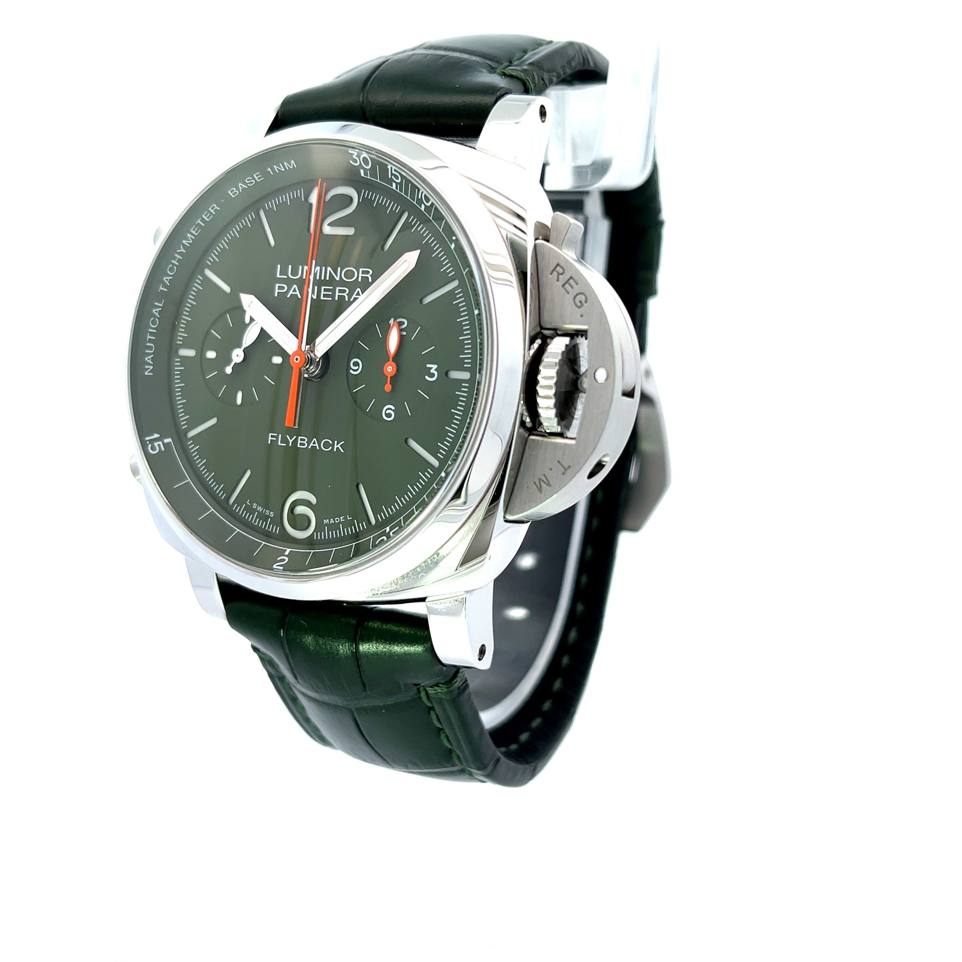 Panerai Luminor Chrono Flyback 44mm Verde Militare PAM01296 - Beverly Hills Watch Company