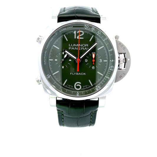 Panerai Luminor Chrono Flyback 44mm Verde Militare PAM01296 - Beverly Hills Watch Company