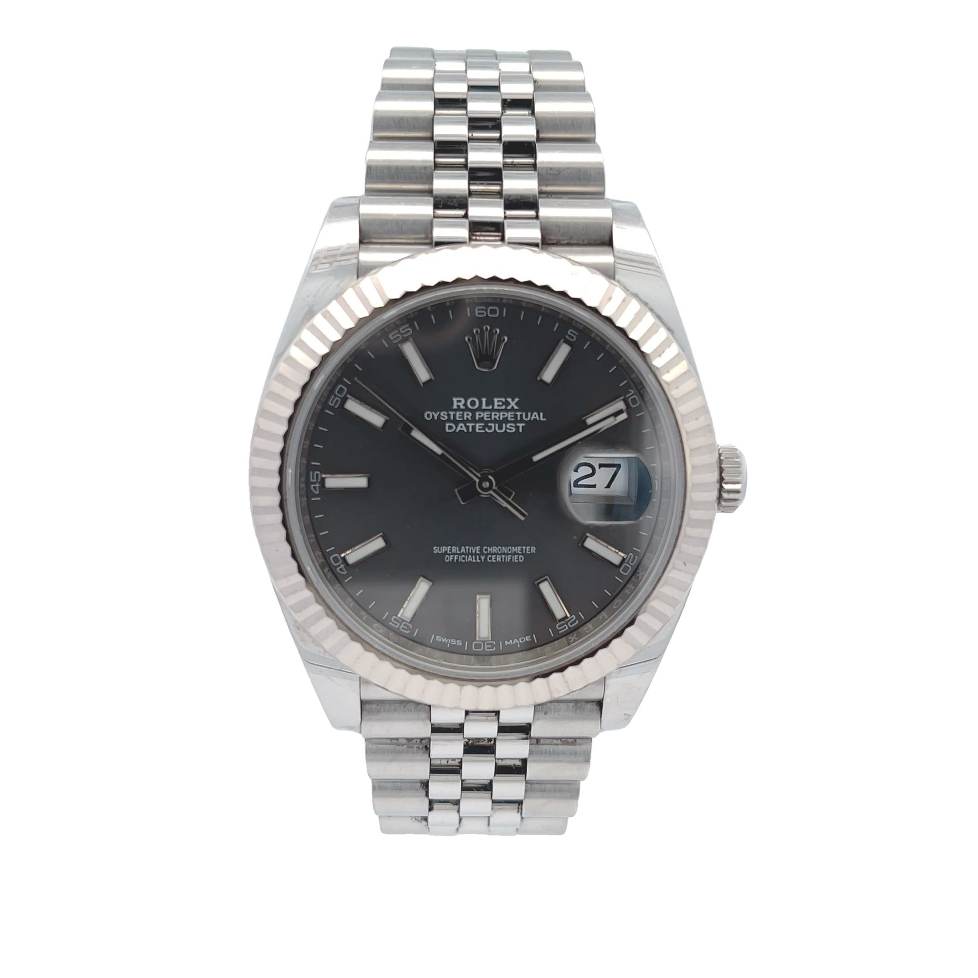 Rolex Datejust 41mm White Gold Fluted Slate Dial Jubilee Bracelet 126334 - Beverly Hills Watch Company