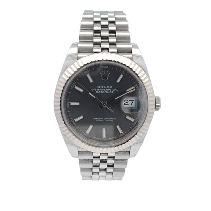 Rolex Datejust 41mm White Gold Fluted Slate Dial Jubilee Bracelet 126334 - Beverly Hills Watch Company
