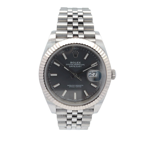 Rolex Datejust 41mm White Gold Fluted Slate Dial Jubilee Bracelet 126334 - Beverly Hills Watch Company