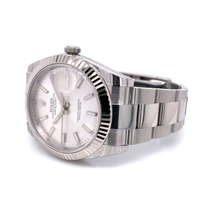 Rolex Datejust 41mm White Gold Fluted Silver Dial Index Oyster Bracelet 126334 Y0WZNT - Beverly Hills Watch