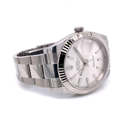 Rolex Datejust 41mm White Gold Fluted Silver Dial Index Oyster Bracelet 126334 Y0WZNT - Beverly Hills Watch