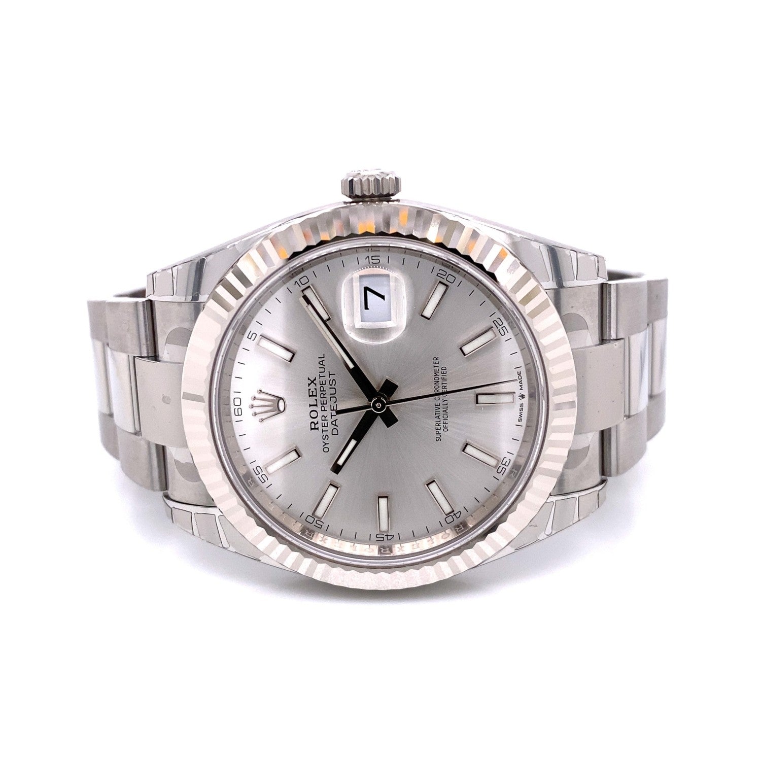 Rolex Datejust 41mm White Gold Fluted Silver Dial Index Oyster Bracelet 126334 Y0WZNT - Beverly Hills Watch