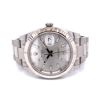 Rolex Datejust 41mm White Gold Fluted Silver Dial Index Oyster Bracelet 126334 Y0WZNT - Beverly Hills Watch