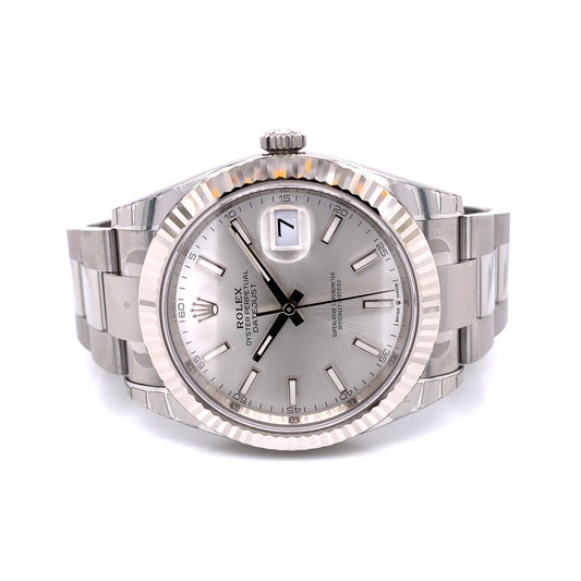Rolex Datejust 41mm White Gold Fluted Silver Dial Index Oyster Bracelet 126334 Y0WZNT - Beverly Hills Watch