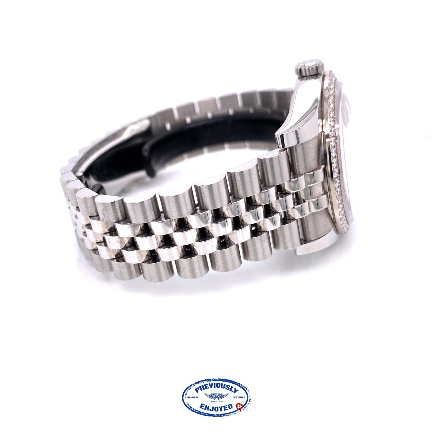 Rolex Datejust 36MM 18k White Gold Diamond Bezel Silver Diamond Dial 116244 Y1M9L5 - Beverly Hills Watch Company