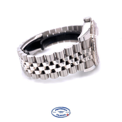 Rolex Datejust 36MM 18k White Gold Diamond Bezel Silver Diamond Dial 116244 Y1M9L5 - Beverly Hills Watch Company