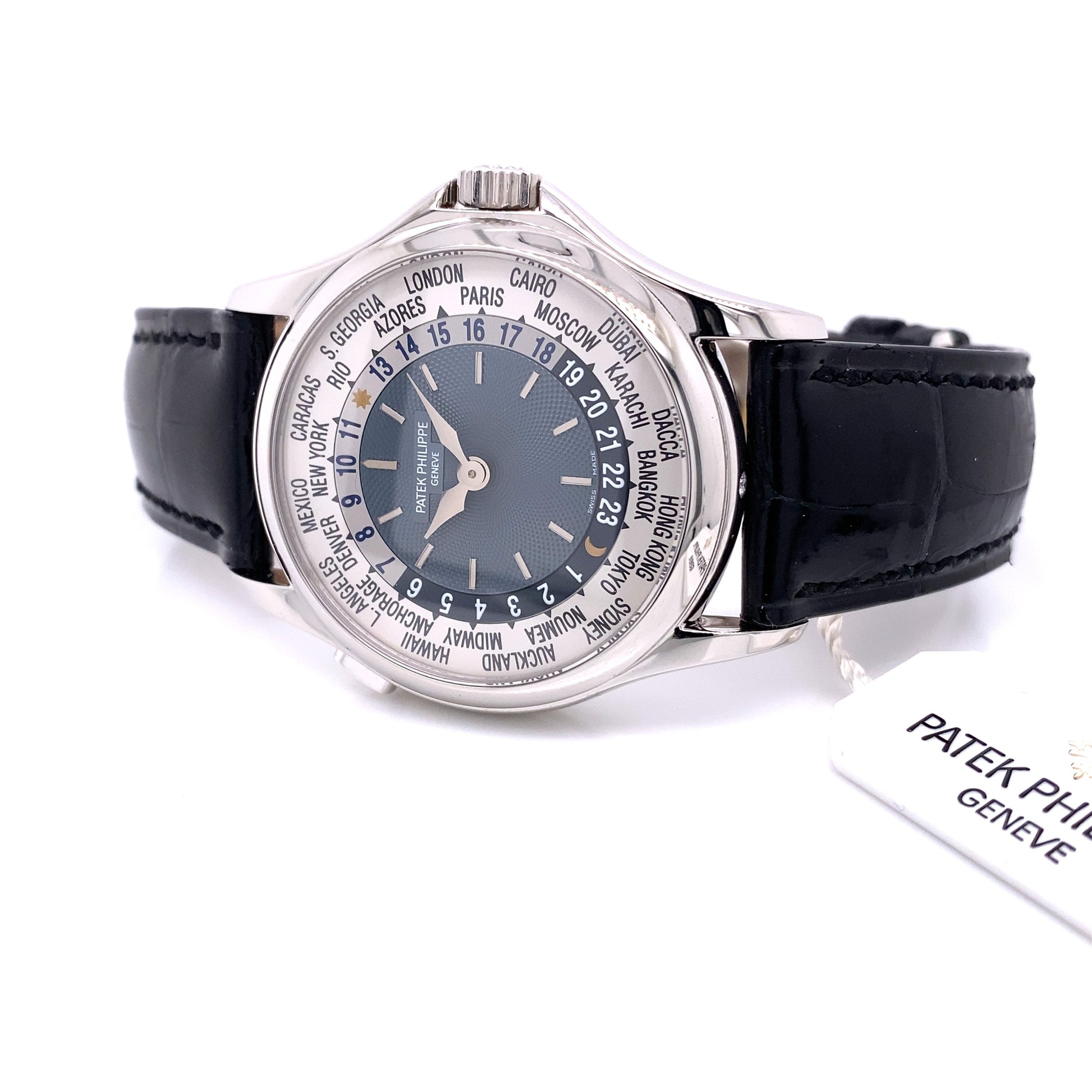 Patek Philippe Platinum World Timer 37mm Blue Dial 5110P Y24CE1 - Beverly Hills Watch Company