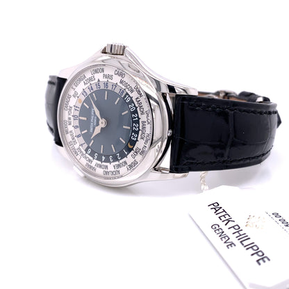 Patek Philippe Platinum World Timer 37mm Blue Dial 5110P Y24CE1 - Beverly Hills Watch Company
