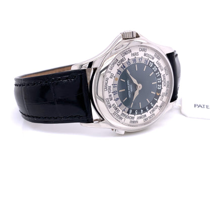 Patek Philippe Platinum World Timer 37mm Blue Dial 5110P Y24CE1 - Beverly Hills Watch Company