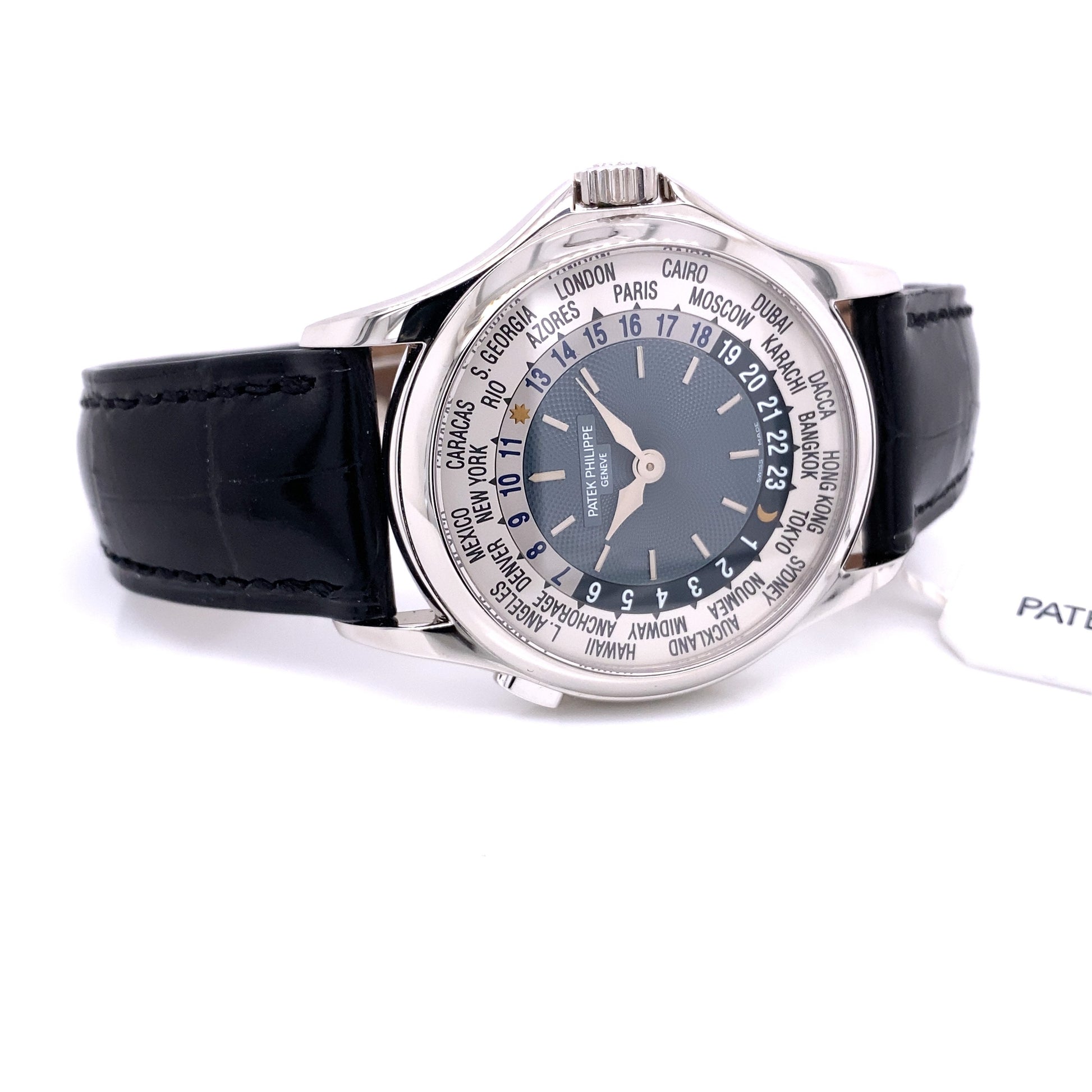 Patek Philippe Platinum World Timer 37mm Blue Dial 5110P Y24CE1 - Beverly Hills Watch Company