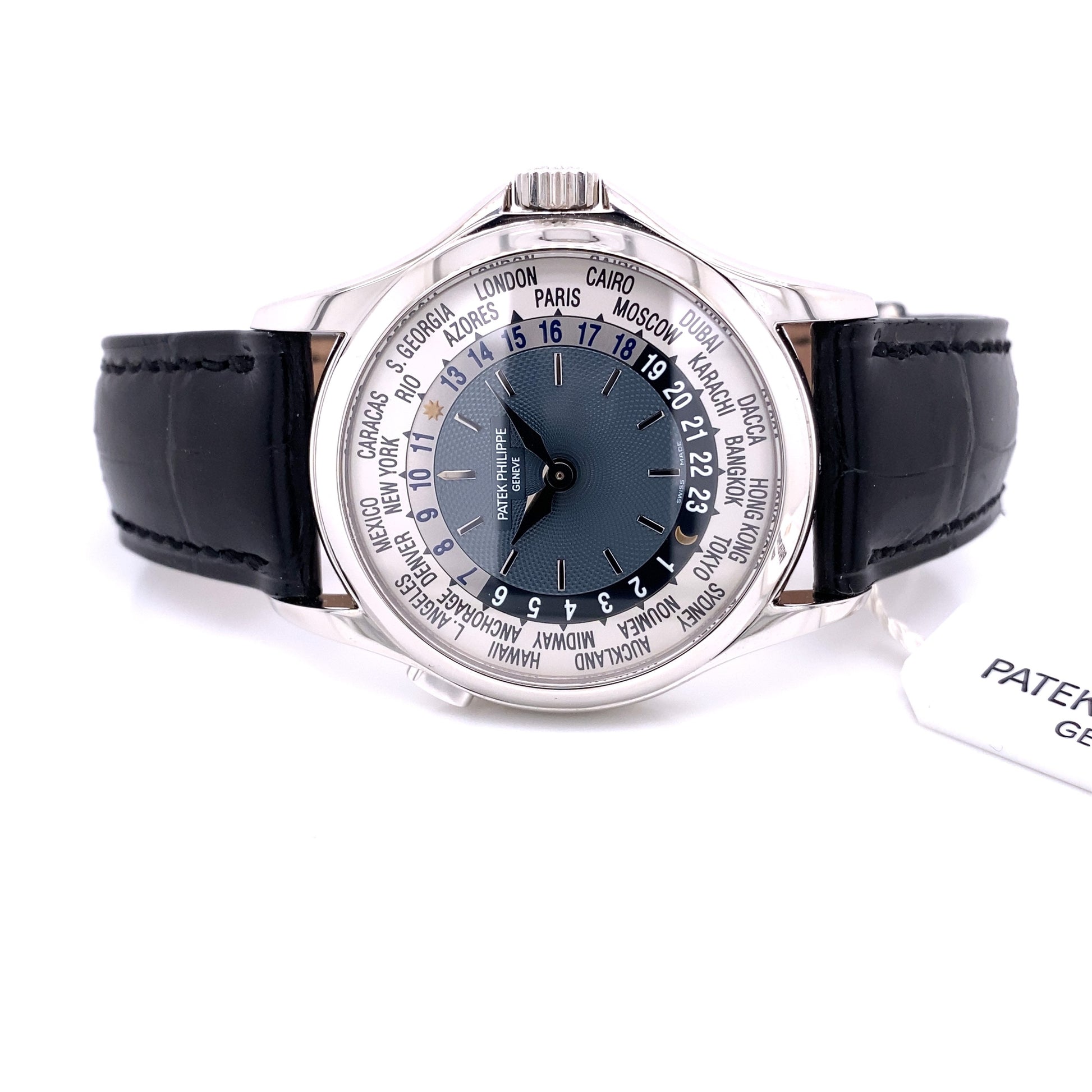 Patek Philippe Platinum World Timer 37mm Blue Dial 5110P Y24CE1 - Beverly Hills Watch Company
