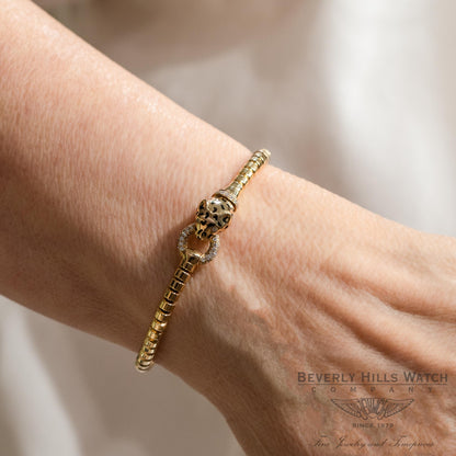 Naira & C 18k Yellow Gold Enamel and Diamonds Panther Bracelet FZQRJ9