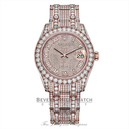 Rolex Pearlmaster 39mm Everose Gold Paved Diamonds 86405RBR YLEE4T - Beverly Hills Watch Company