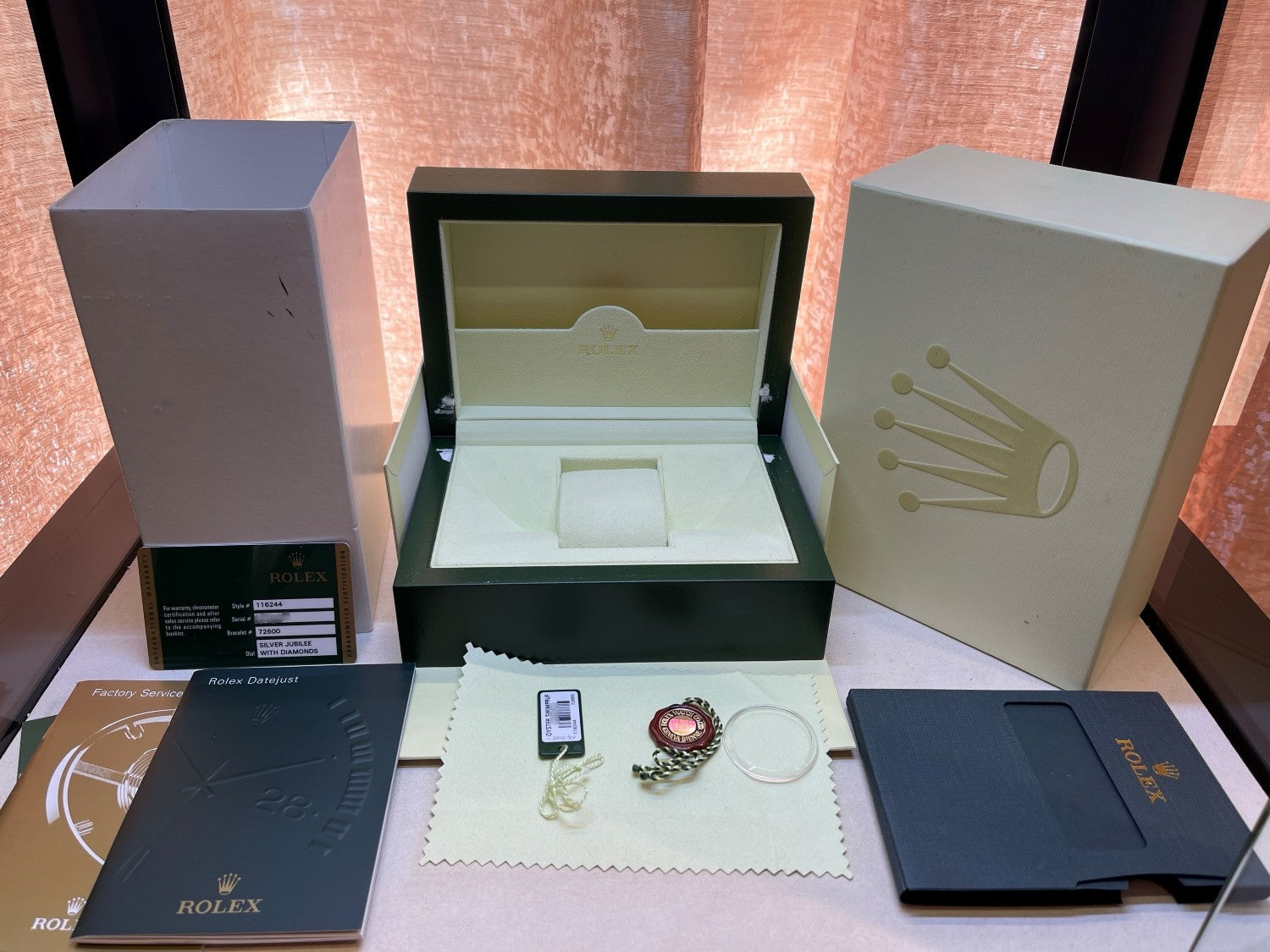 Rolex Datejust 36MM 18k White Gold Diamond Bezel Silver Floral Dial 116244 - Beverly Hills Watch Company