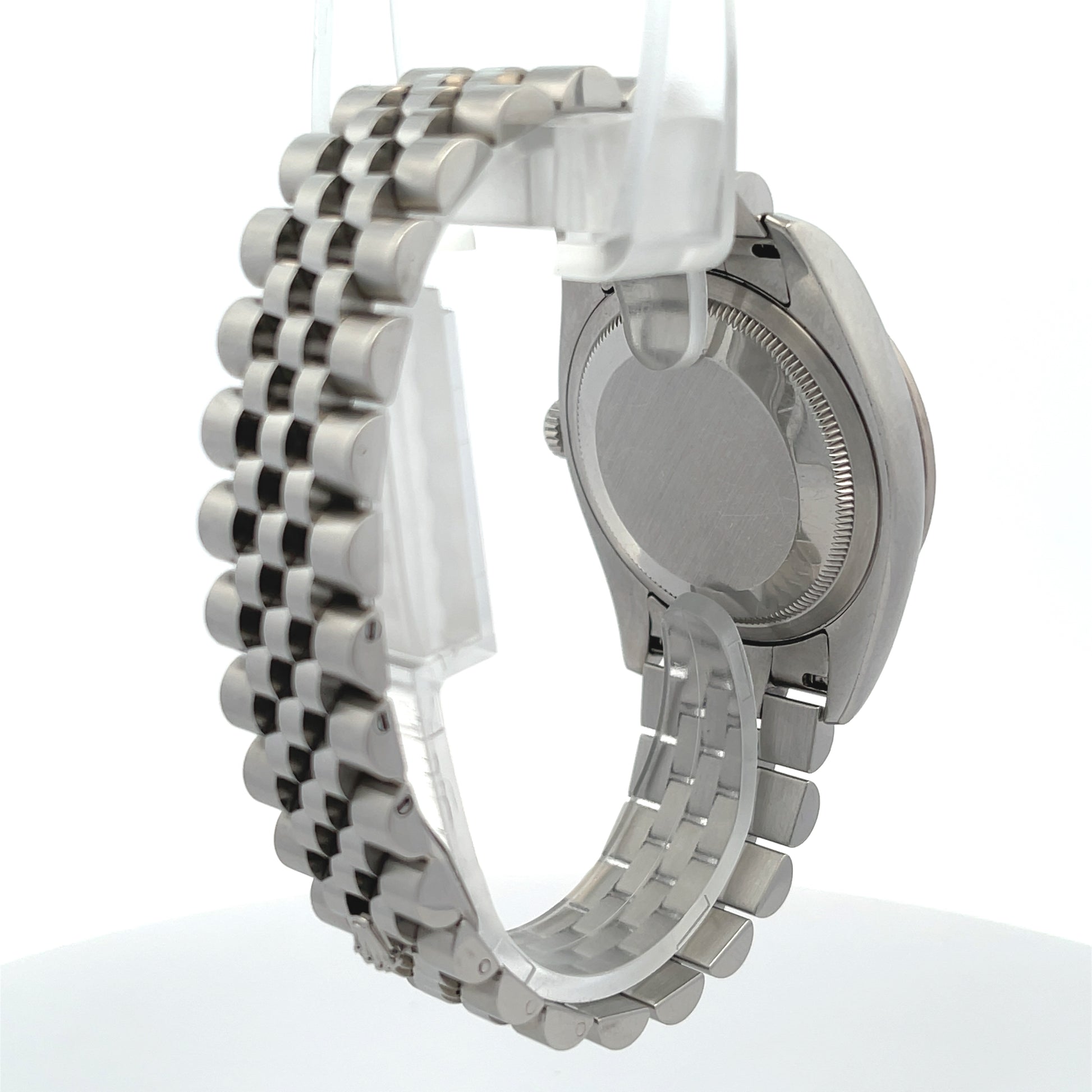 Rolex Datejust 36MM 18k White Gold Diamond Bezel Silver Floral Dial 116244 - Beverly Hills Watch Company