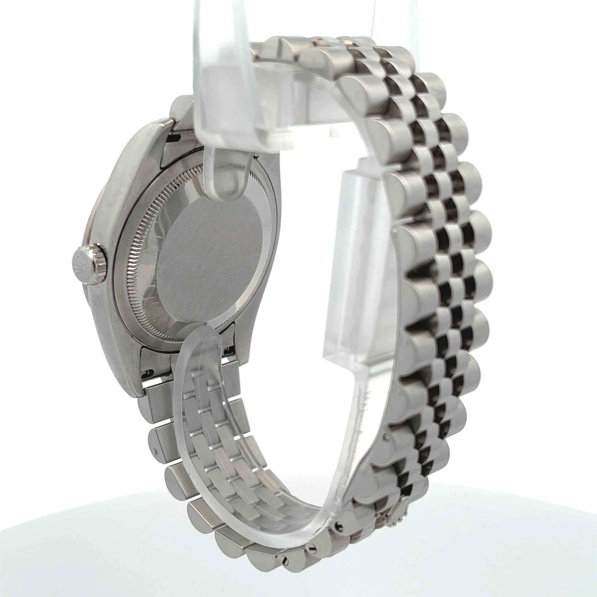 Rolex Datejust 36MM 18k White Gold Diamond Bezel Silver Floral Dial 116244 - Beverly Hills Watch Company