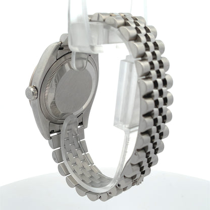 Rolex Datejust 36MM 18k White Gold Diamond Bezel Silver Floral Dial 116244 - Beverly Hills Watch Company