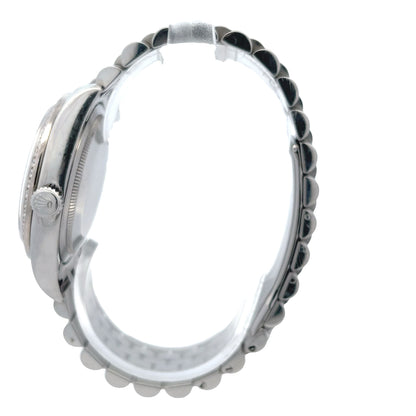 Rolex Datejust 36MM 18k White Gold Diamond Bezel Silver Floral Dial 116244 - Beverly Hills Watch Company