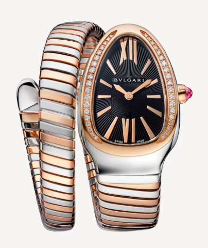 Serpenti Tubogas Rose Gold Diamond Bezel and Stainless Steel 102098 - Beverly Hills Watch Company