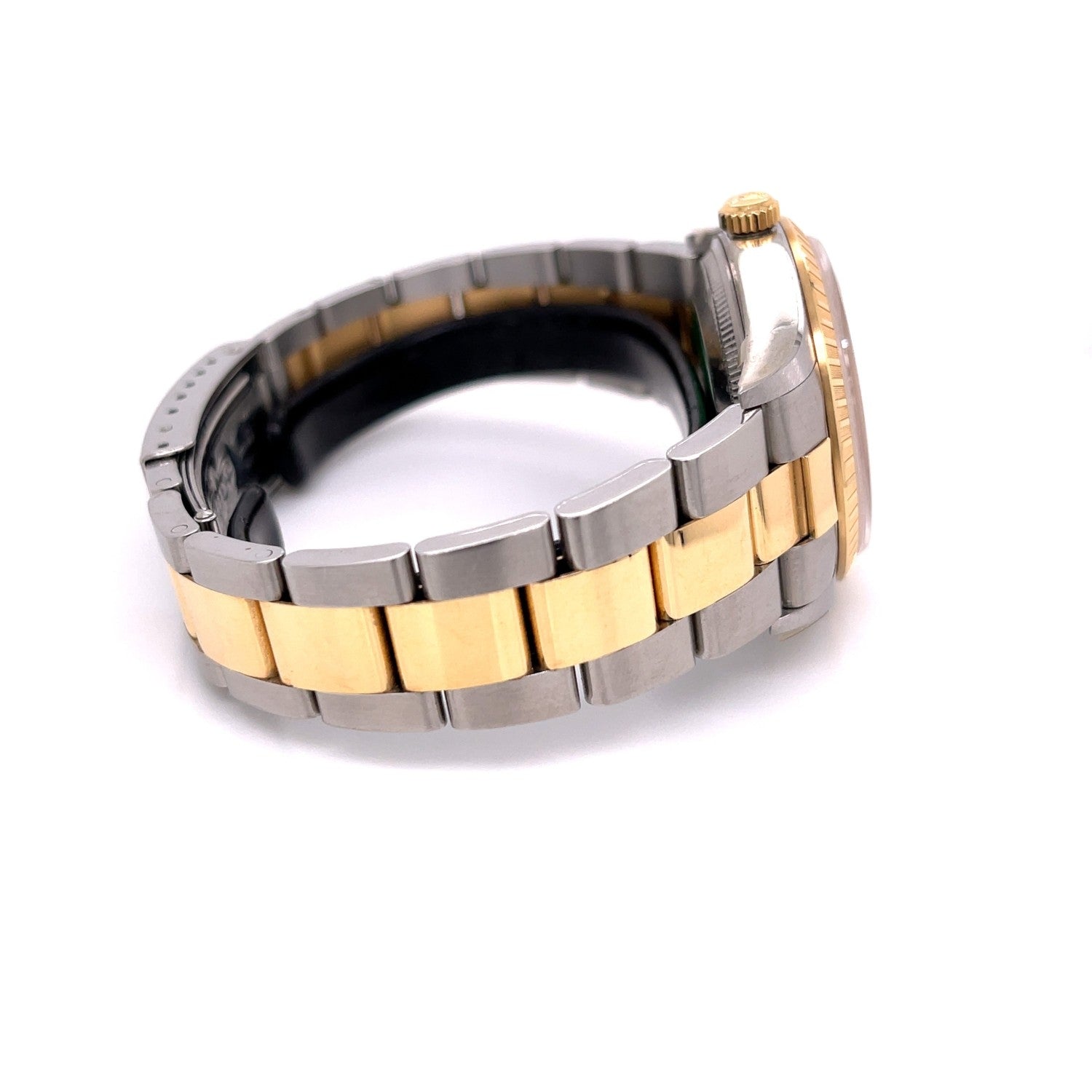 Rolex Date 34mm Fluted Yellow Gold and Stainless Champagne Dial 15233 Z37600 - Beverly Hills Watch Company