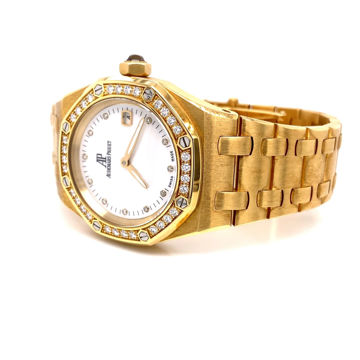 Audemars Piguet Royal Oak Ladies 33MM 18K Yellow Gold Diamond 67601BA.ZZ.1210BA.02 ZDFXDN - Beverly Hills Watch Store