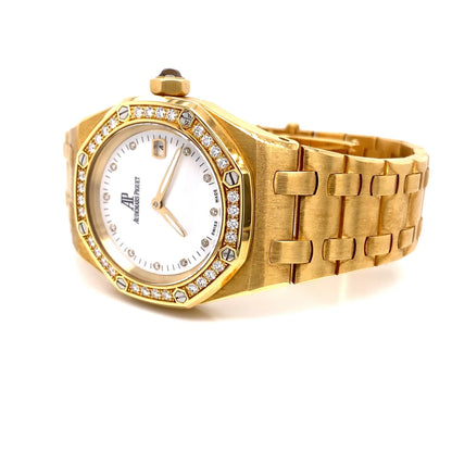 Audemars Piguet Royal Oak Ladies 33MM 18K Yellow Gold Diamond 67601BA.ZZ.1210BA.02 ZDFXDN - Beverly Hills Watch Store