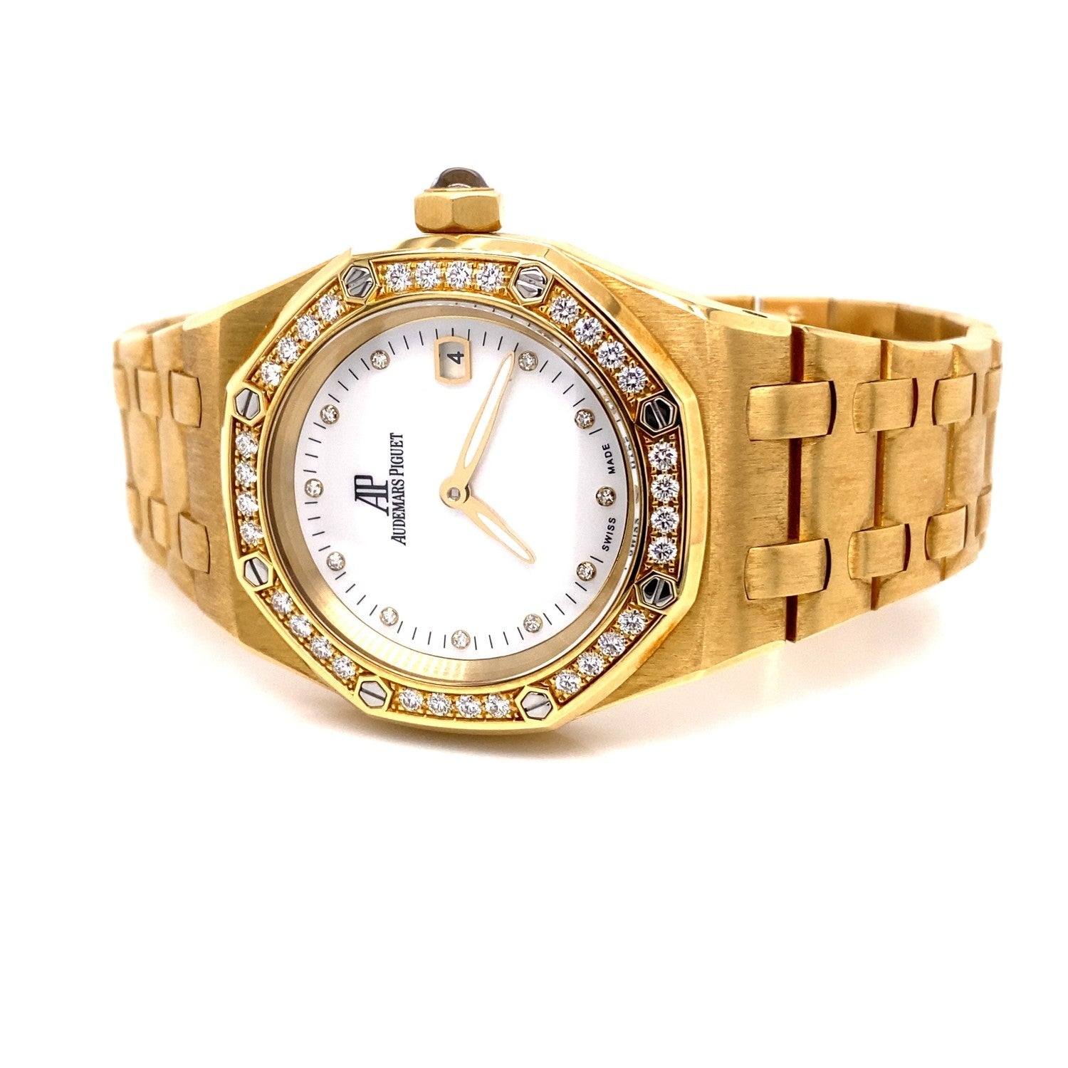 Audemars Piguet Royal Oak Ladies 33MM 18K Yellow Gold Diamond 67601BA.ZZ.1210BA.02 ZDFXDN - Beverly Hills Watch Store