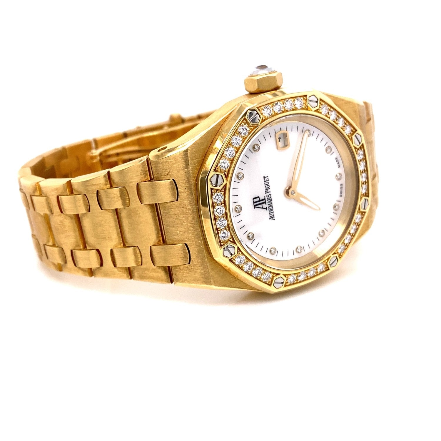 Audemars Piguet Royal Oak Ladies 33MM 18K Yellow Gold Diamond 67601BA.ZZ.1210BA.02 ZDFXDN - Beverly Hills Watch Store