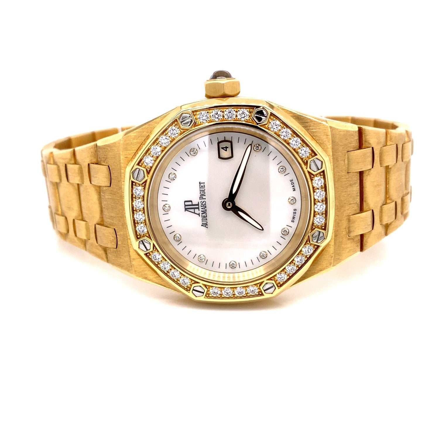 Audemars Piguet Royal Oak Ladies 33MM 18K Yellow Gold Diamond 67601BA.ZZ.1210BA.02 ZDFXDN - Beverly Hills Watch Store
