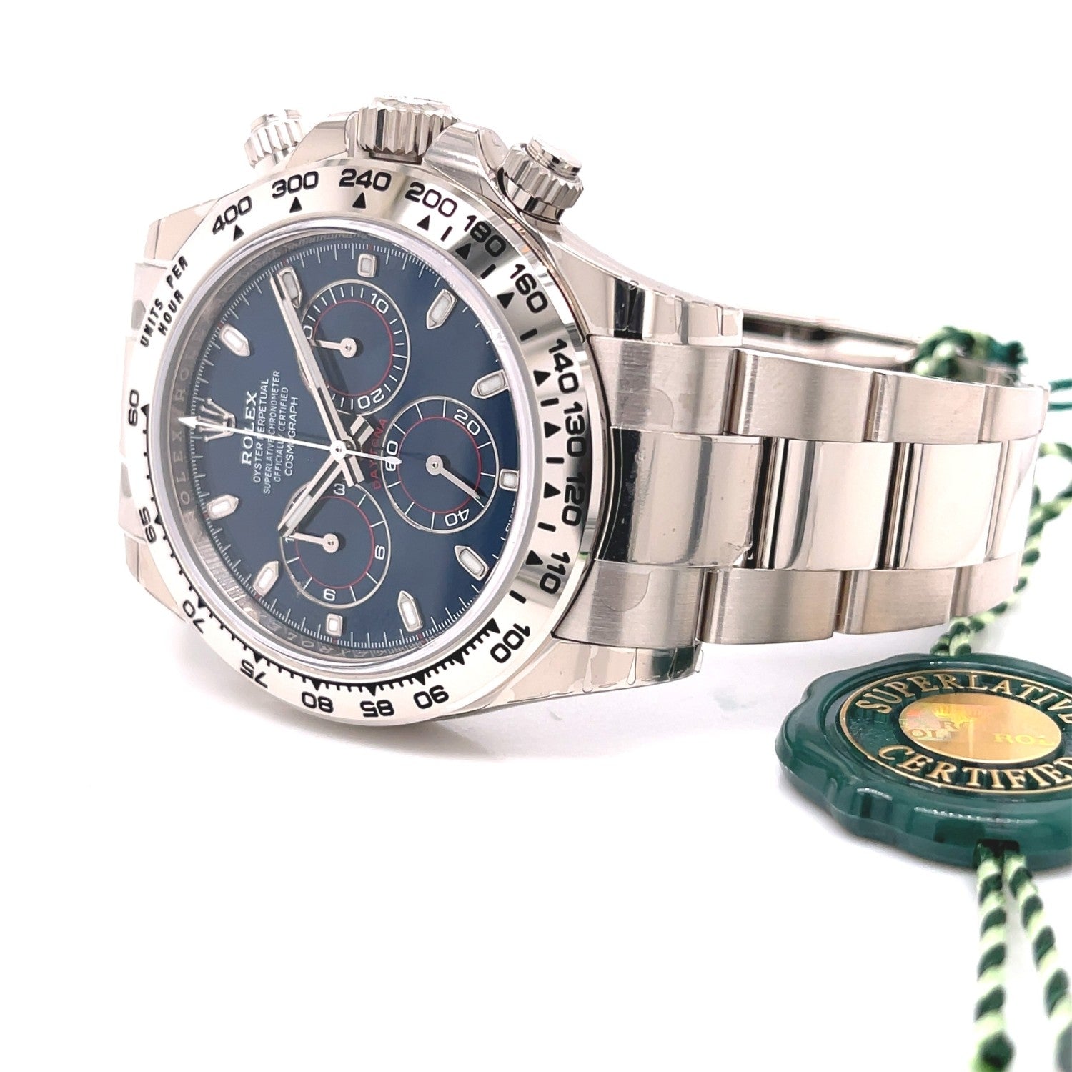 Rolex Daytona Chronograph 18K White Gold Oyster Bracelet Blue Dial 116509 ZEFVN1 - Beverly Hills Watch