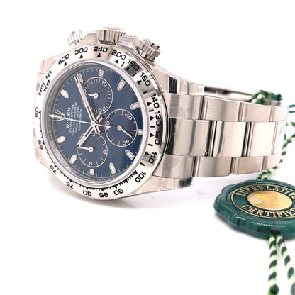 Rolex Daytona Chronograph 18K White Gold Oyster Bracelet Blue Dial 116509 ZEFVN1 - Beverly Hills Watch