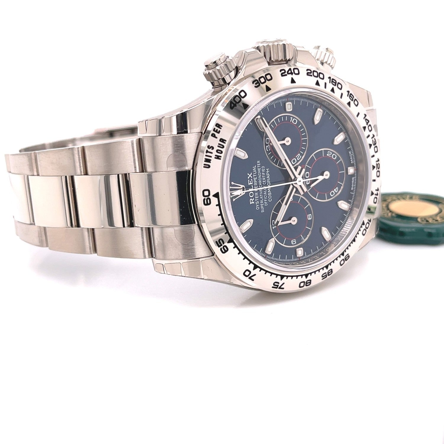 Rolex Daytona Chronograph 18K White Gold Oyster Bracelet Blue Dial 116509 ZEFVN1 - Beverly Hills Watch